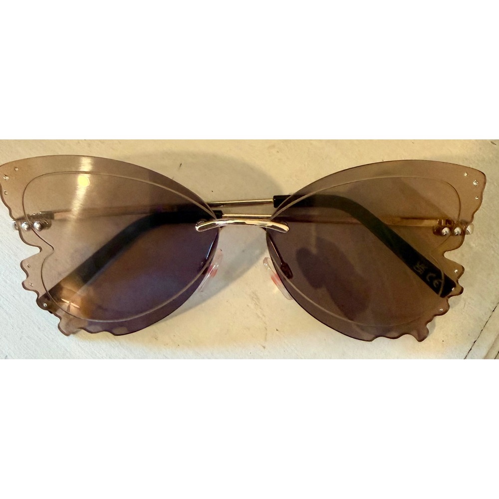 Betsey Johnson Butterfly Rimless Sunglasses Brown Rhinestone 104 EMB GLD
